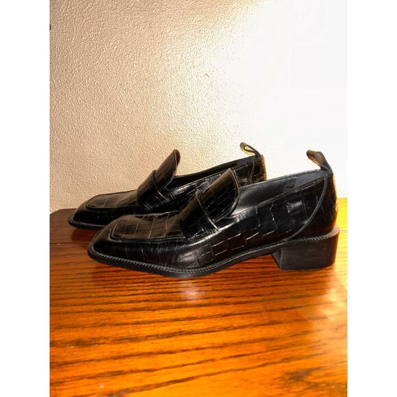 Zara Black Croc-Embossed Penny Loafers – Size 39 / 9 – Chic, Sassy & Polished! - Picture 9 of 11